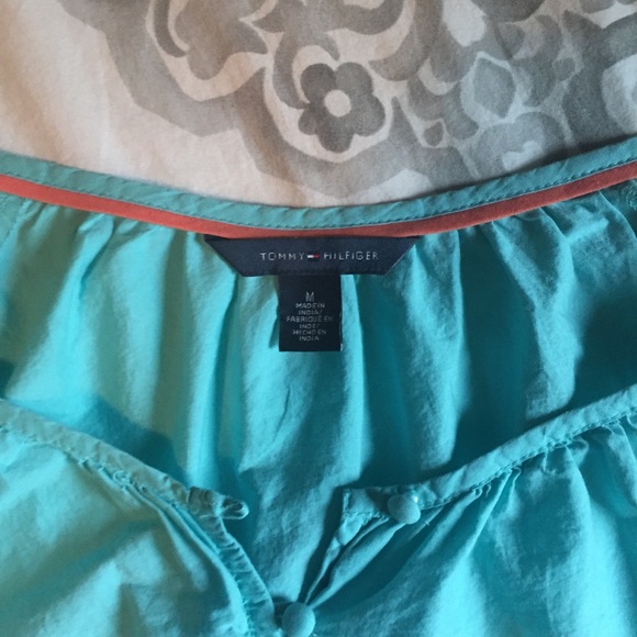NWOT: Tommy Hilfiger Aqua Blue Embroidered Blouse - Picture 8 of 8